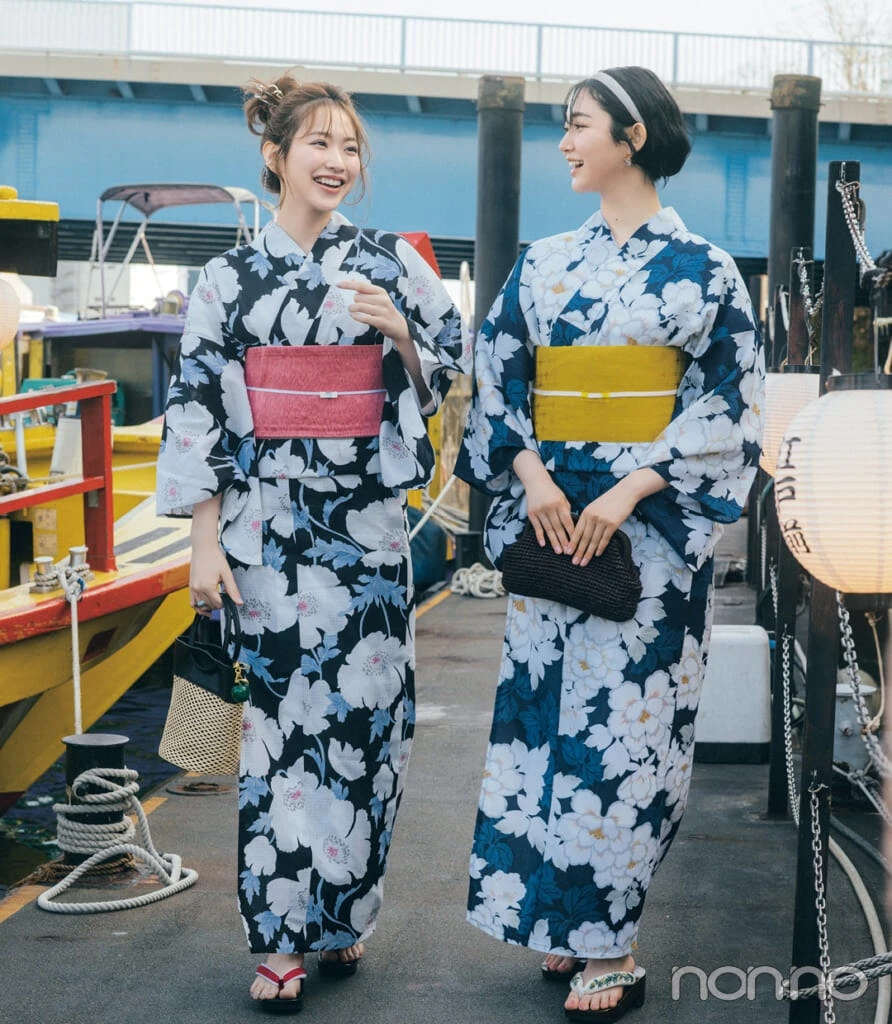 小宮山莉渚と村上なずなの屋形船女子会の浴衣コーデ