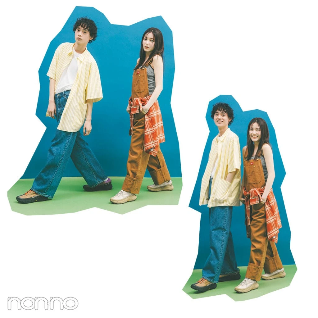 久間田琳加と水沢林太郎のMERRELLを着用したコーデ