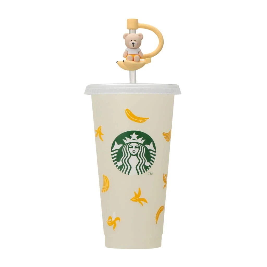 ユーザブルカップ専用ストローキャップ ベアリスタバナナをカップにさしたところ