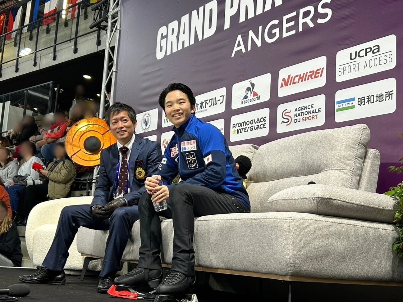グランプリシリーズフランス大会での友野一希さん、平池大人先生