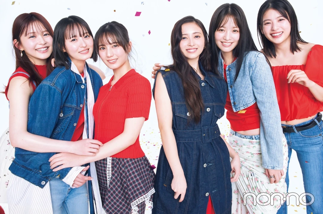 遠藤さくら、横田真悠、久間田琳加、出口夏希、井上和、小坂菜緒のnon-no 55th anniversary non-noカバ ーガールズモデルカット1