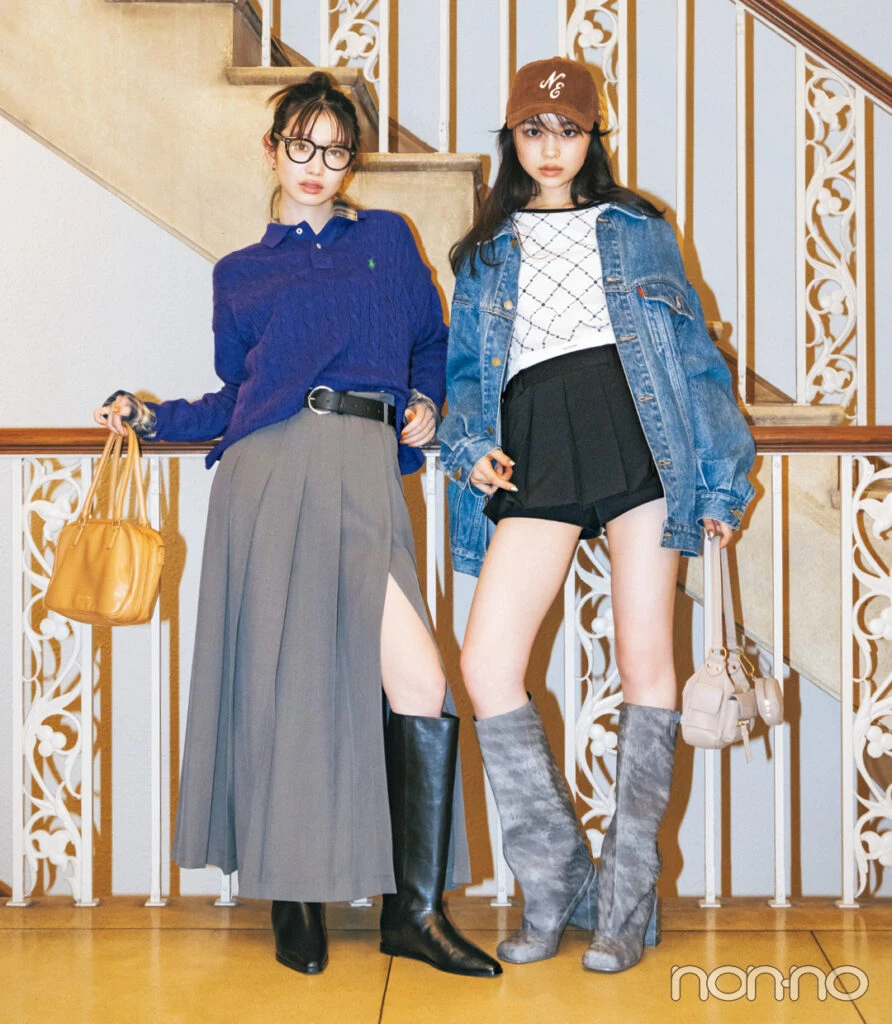 岡本夏美と林芽亜里のロングブーツ&ショートブーツモデルカット1-1