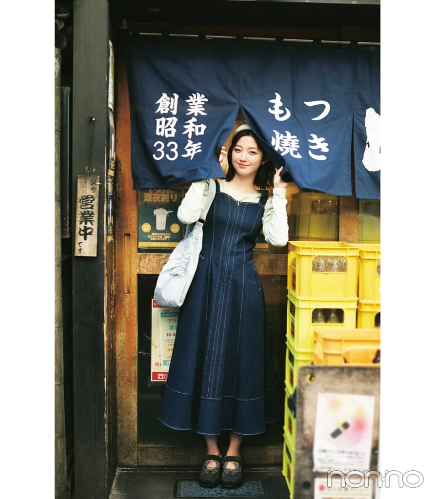 小宮山莉渚のサークル飲みの日のデニムワンピコーデ3