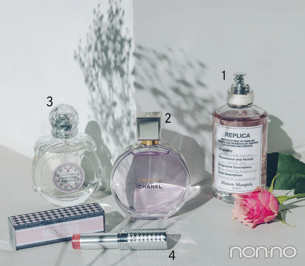 フローラル系のMaison Margiela、CHANEL、JILLSTUART、DIORの香水