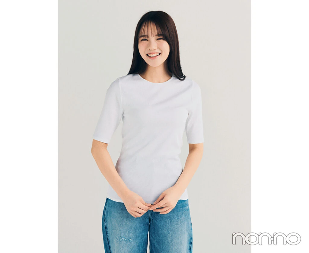 バナナ・リパブリック リブ エルボースリーブ Tシャツ着用写真