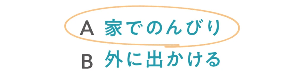 ◯A家でのんびり
B外に出かける