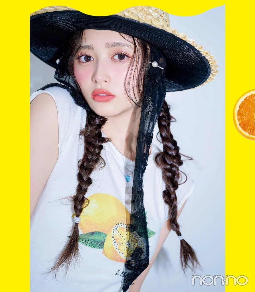 井上和が着るレモンのフルーツtシャツ