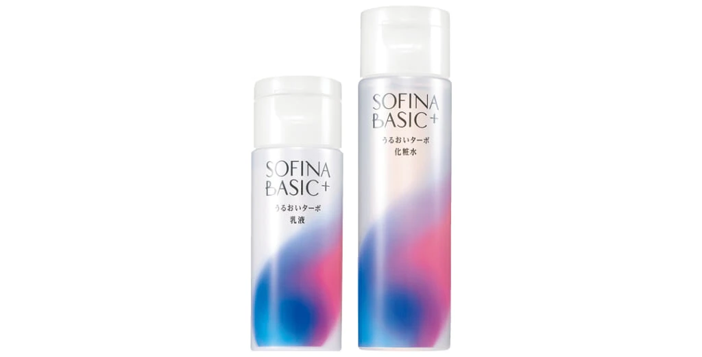 (右)SOFINA BASIC+ うるおいターボ化粧水 160ml¥1430・(左)同 乳液 120ml¥1650(ともに編集部調べ)/花王