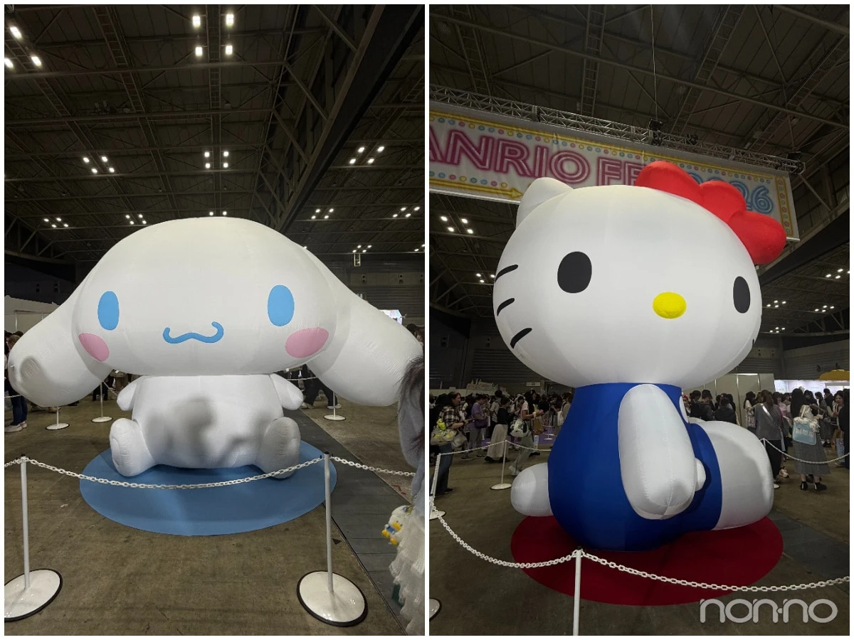 サンリオフェス2026inみなとみらいの巨大キティとシナモロール