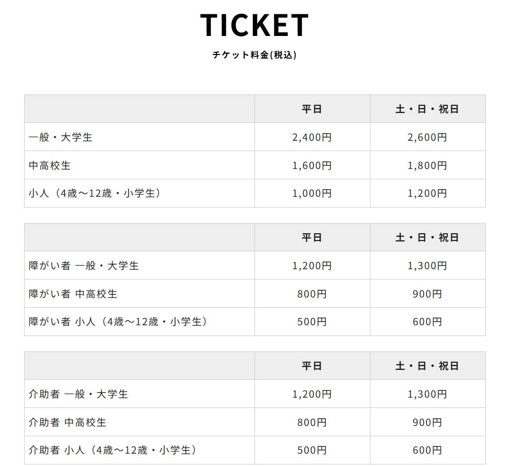 サンリオ「ホテルフローリア トーキョー」チケット料金表