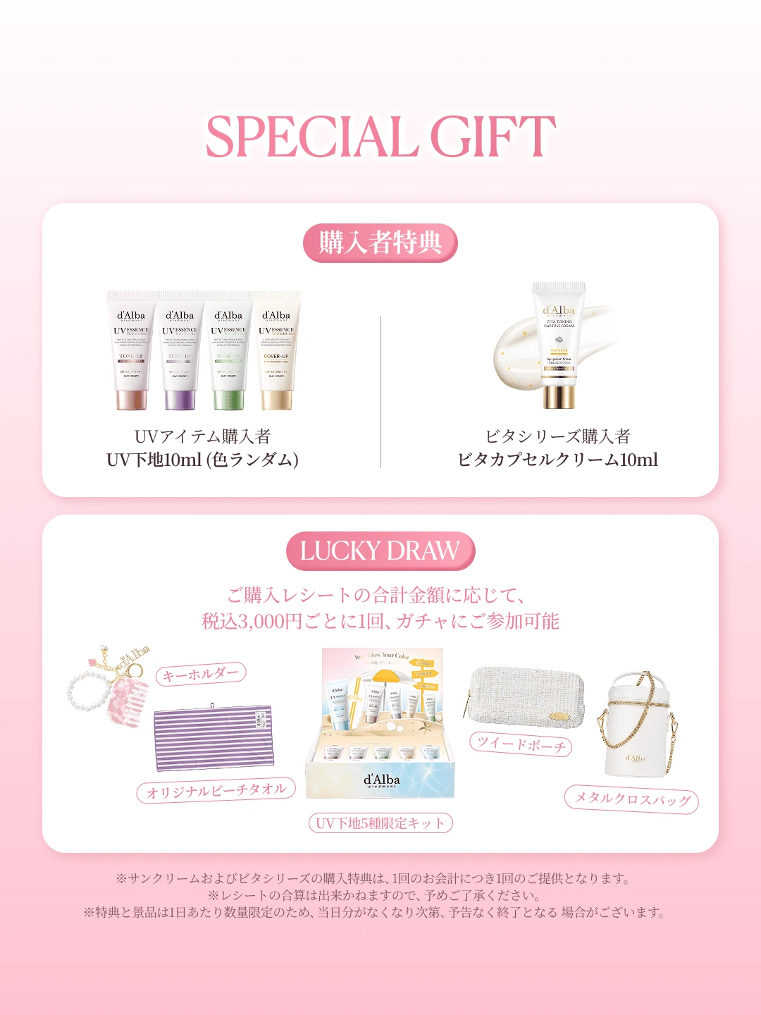 ダルバ渋谷ポップアップのUVアイテム購入者特典とラッキードローのグッズ