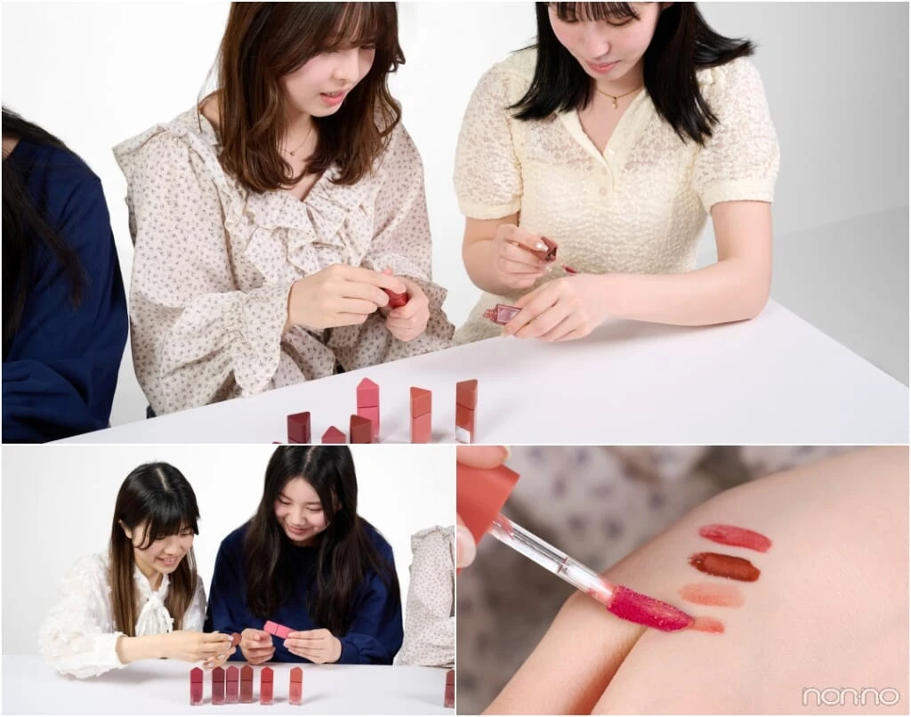 3CEの新作リップ「ガミーオイルティント」のお試しを始めた大学生エディターズ1