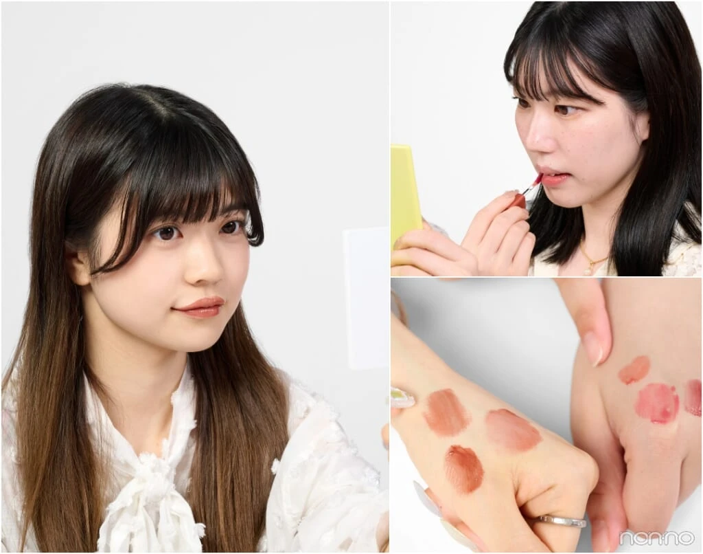3CEの新作リップ「ガミーオイルティント」のお試しを始めた大学生エディターズ3